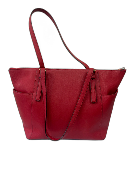 Michael Michael Kors Red Pebbled Leather Zip Top Two Straps Side Pockets Bag Red / M