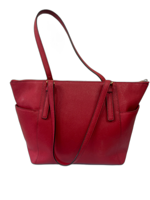 Michael Michael Kors Red Pebbled Leather Zip Top Two Straps Side Pockets Bag Red / M