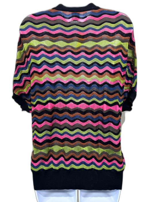 M Missoni Size Est. Small Green, Pink, Black Chevron Button Down Cardigan Green, Pink, Black / Est. Small