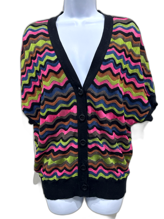 M Missoni Size Est. Small Green, Pink, Black Chevron Button Down Cardigan Green, Pink, Black / Est. Small