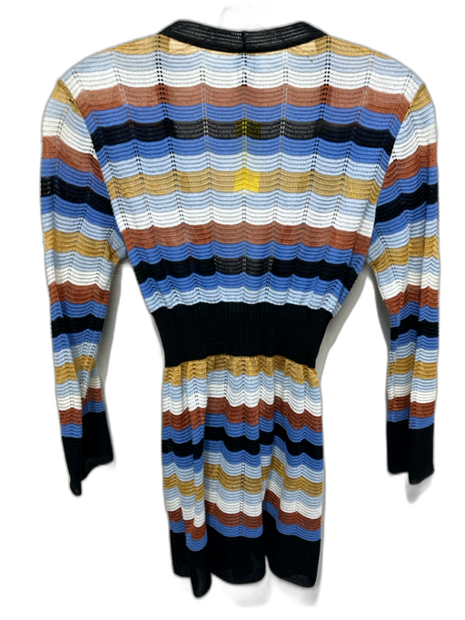 M Missoni Size 2 Brown, Blue, Gold Cotton Tie Front Horizontal Stripe Cardigan Brown, Blue, Gold / 2