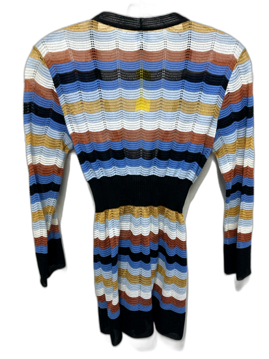 M Missoni Size 2 Brown, Blue, Gold Cotton Tie Front Horizontal Stripe Cardigan Brown, Blue, Gold / 2