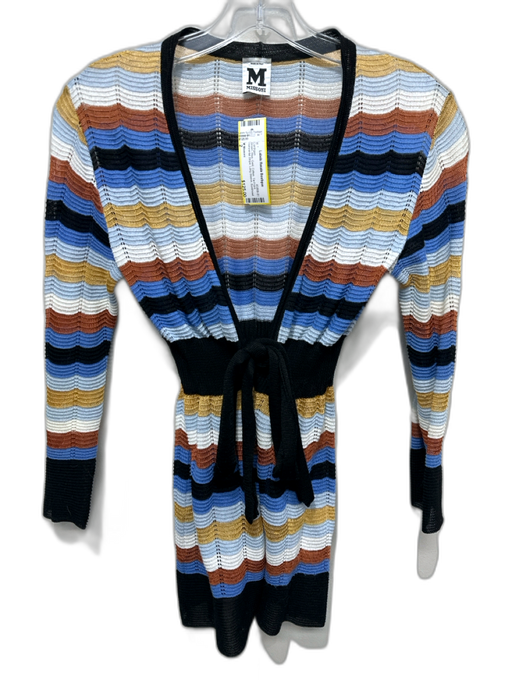 M Missoni Size 2 Brown, Blue, Gold Cotton Tie Front Horizontal Stripe Cardigan Brown, Blue, Gold / 2
