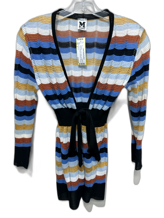 M Missoni Size 2 Brown, Blue, Gold Cotton Tie Front Horizontal Stripe Cardigan Brown, Blue, Gold / 2