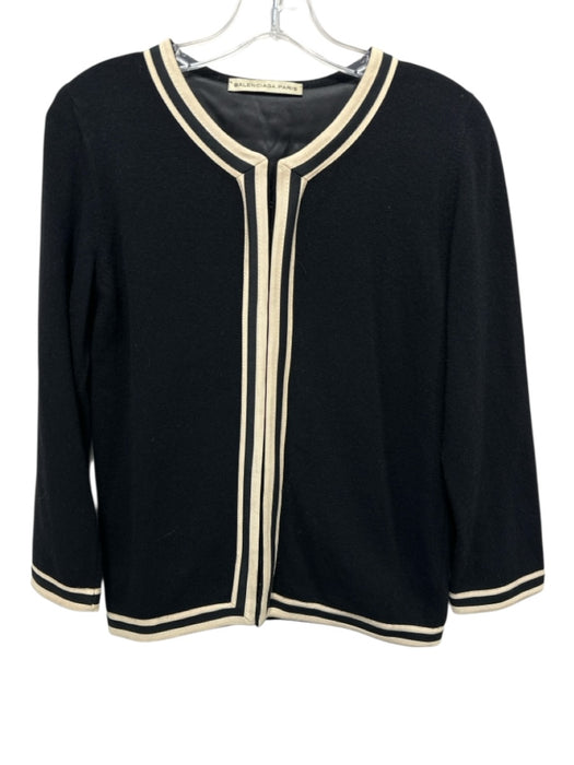 Balenciaga Paris Size S / 38 Black & Cream Wool Blend Trim Long Sleeve Cardigan Black & Cream / S / 38