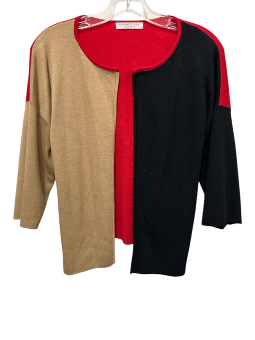 Adrienne Vittadini Size S Tan, Red, Black Rayon Open Front 3/4 Sleeve Cardigan Tan, Red, Black / S
