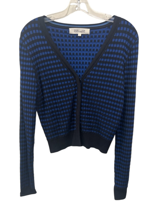 Diane Von Furstenberg Size S Blue & Black Viscose Ribbed Knit Cardigan Blue & Black / S