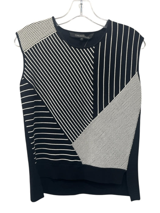 TiMo Weiland Size S Black & White Rayon Ribbed Knit Geometric Lines Top Black & White / S