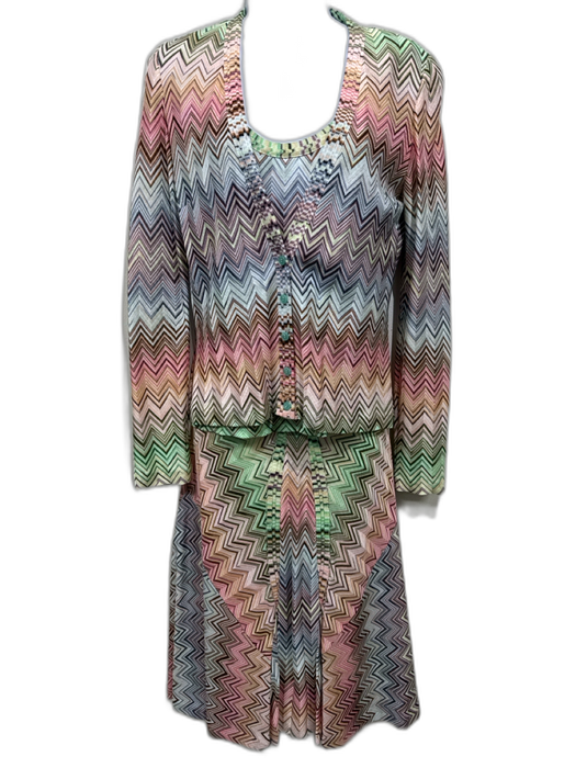 Missoni Size S Pink, Green, Multi Rayon Chevron Long Sleeve Skirt Set Pink, Green, Multi / S