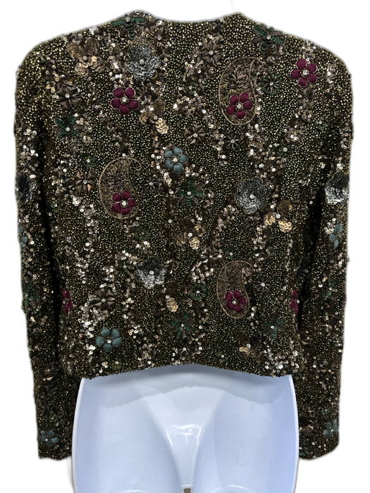 Alice + Olivia Size S Gold & Black Silk & Polyester Fully Beaded Crop Jacket Gold & Black / S
