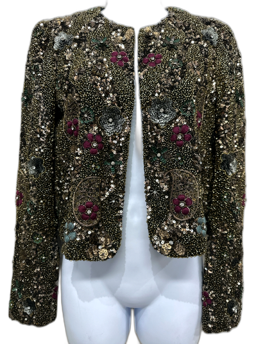 Alice + Olivia Size S Gold & Black Silk & Polyester Fully Beaded Crop Jacket Gold & Black / S