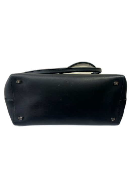 The Row Black Leather Zip Top Two Handles Shoulder Tote Wristlet Black / M