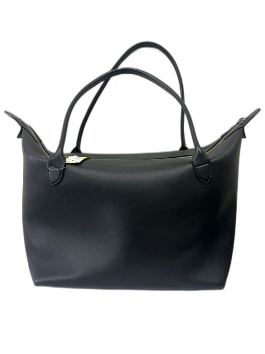 The Row Black Leather Zip Top Two Handles Shoulder Tote Wristlet Black / M