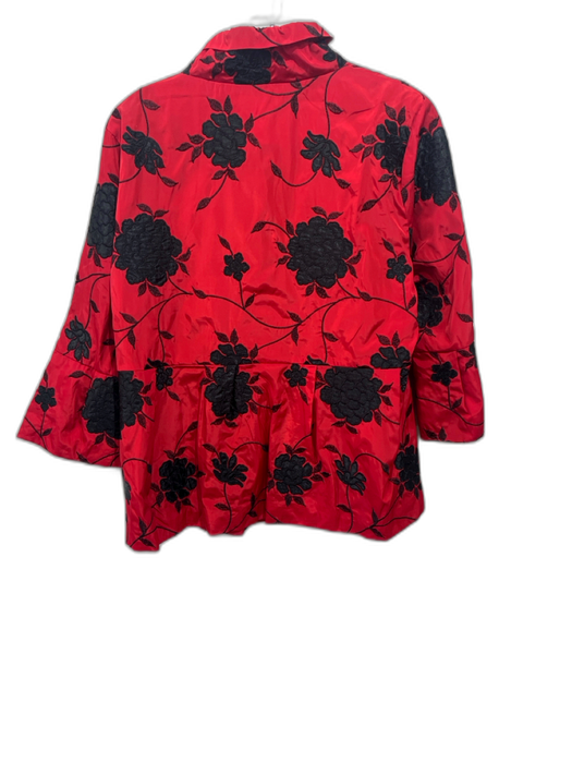 Patty Kim Size L Red & Black Polyester Floral Embroidered High Neck Jacket Red & Black / L