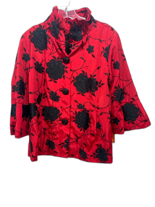 Patty Kim Size L Red & Black Polyester Floral Embroidered High Neck Jacket Red & Black / L