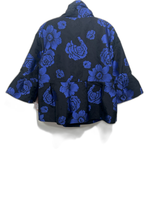 Patty Kim Size L Black & Blue Polyester Floral Embroidered High Neck Jacket Black & Blue / L