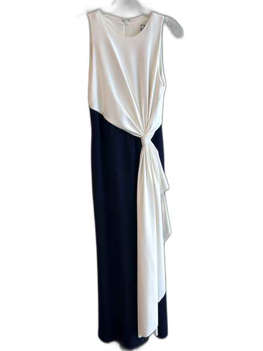 Tadashi Size 6 White & Blue Polyester Sleeveless Knot Detail Round Neck Gown White & Blue / 6