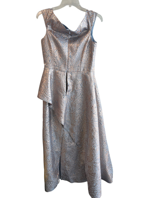 Teri Jon Size 8 Blue & Gold No Fabric Tag Sleeveless Ruffle Detail Floral Dress Blue & Gold / 8