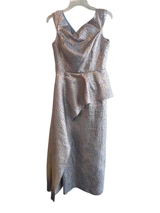 Teri Jon Size 8 Blue & Gold No Fabric Tag Sleeveless Ruffle Detail Floral Dress Blue & Gold / 8