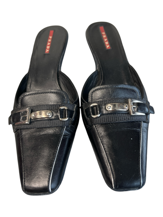 Prada Shoe Size 36 Brown Leather Pointed Toe Open Back Kitten Heel Shoes Brown / 36