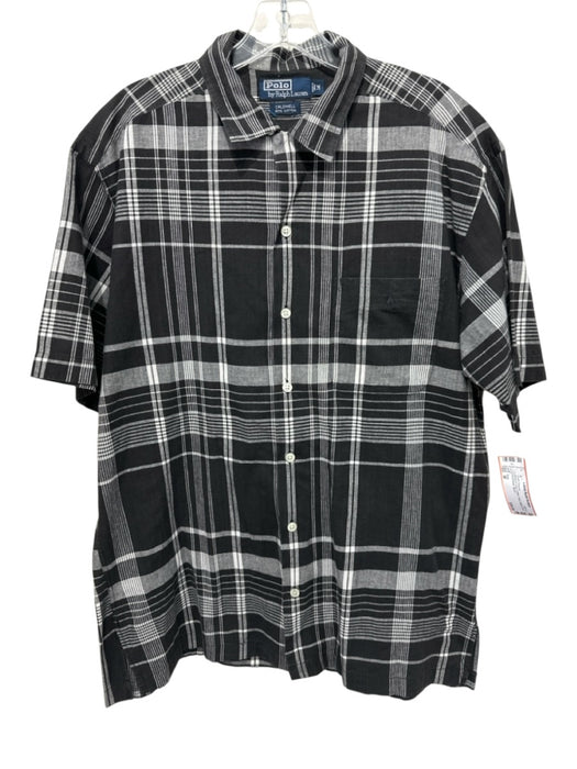 Polo Size M Black & Gray Cotton Plaid Button Down Men's Short Sleeve Black & Gray / M