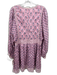 Oliphant Size L Pink & blue Cotton Floral Long Balloon Sleeve Tie Neck Dress Pink & blue / L
