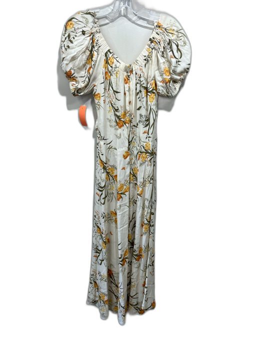 Reformation Size 8 Cream White, Yellow & Green Viscose Blend Botanical Dress Cream White, Yellow & Green / 8