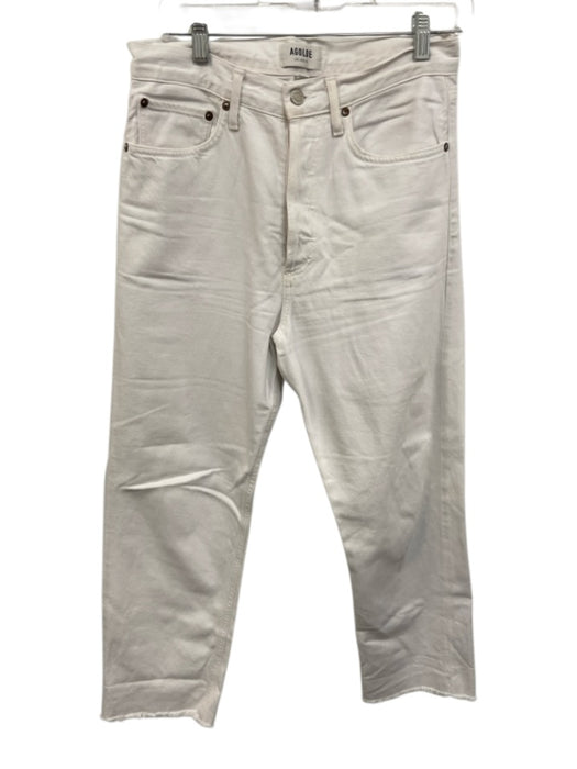 Agolde Size 26 White Cotton Denim Raw Hem Button Fly Straight Leg Jeans White / 26