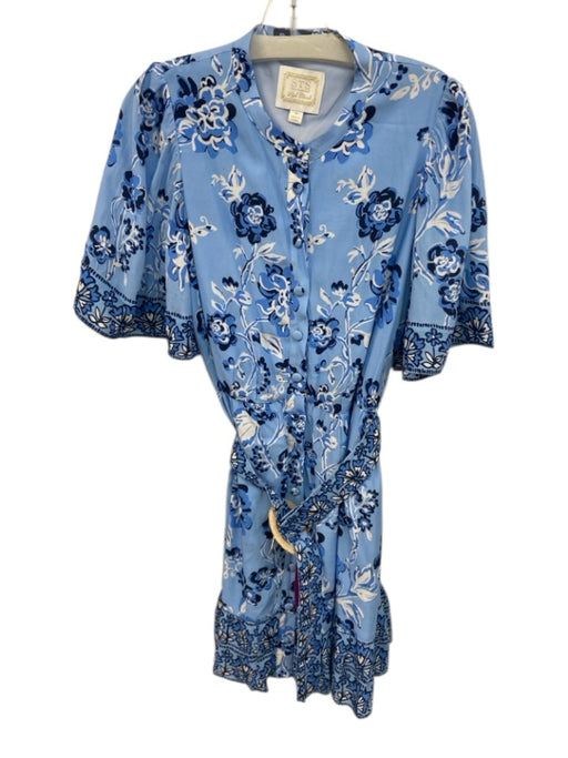 Sail To Sable Size M Mixed Blues & White Viscose Floral Short Sleeve Dress Mixed Blues & White / M