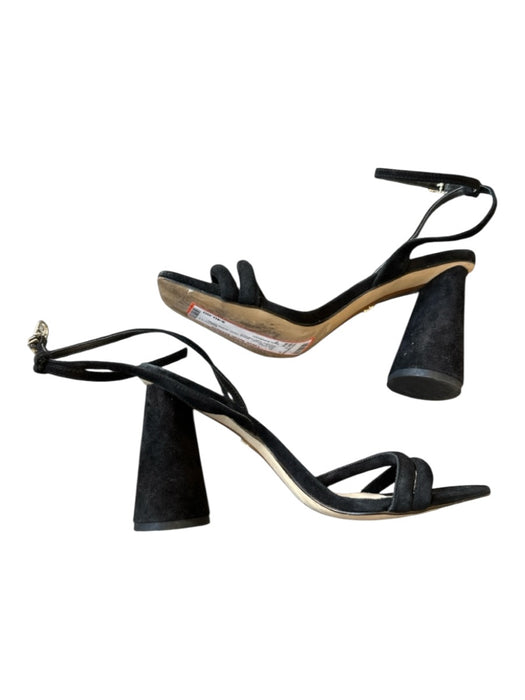 Sam Edelman Shoe Size 7 Black Suede Block Heel Ankle Strap Square Toe Sandals Black / 7