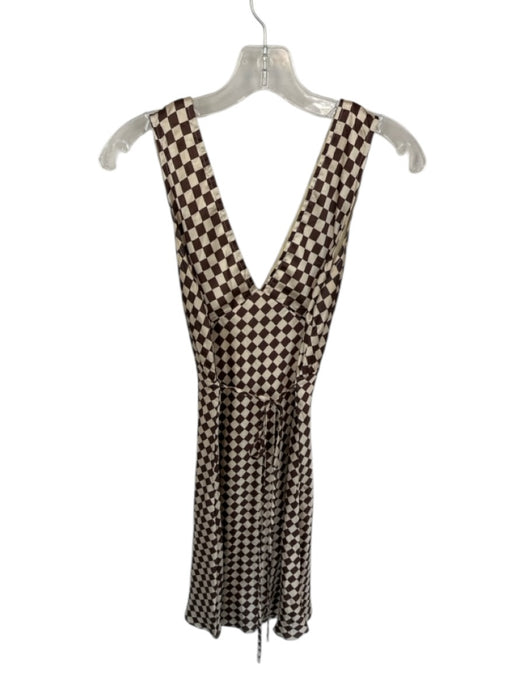 Peppermayo Size 2 Cream & Brown Polyester Sleeveless Checkered Waist tie Dress Cream & Brown / 2