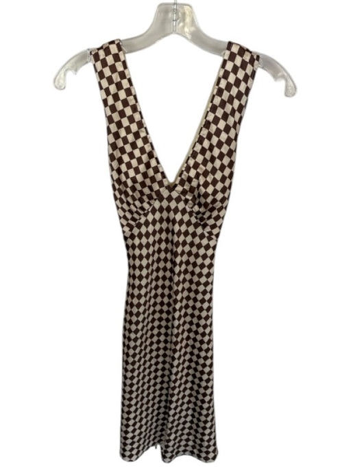 Peppermayo Size 2 Cream & Brown Polyester Sleeveless Checkered Waist tie Dress Cream & Brown / 2