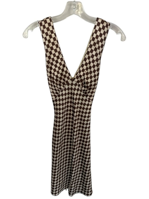 Peppermayo Size 2 Cream & Brown Polyester Sleeveless Checkered Waist tie Dress Cream & Brown / 2