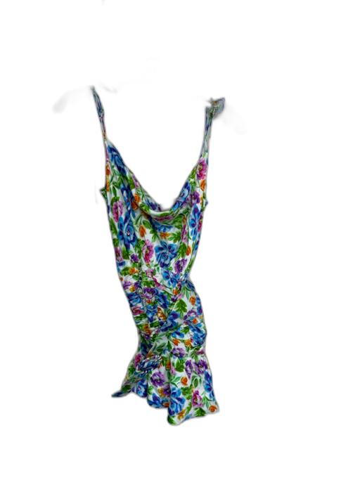 For Love & Lemons Size XXS White & Magenta Ecovero Tie Straps Botanical Dress White & Magenta / XXS