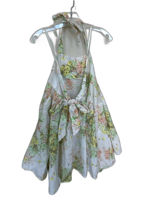Free People Size XS Green & Peach Cotton Halter Neck Flowers Back Tie Dress Green & Peach / XS