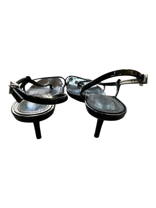 Schutz Shoe Size 6B Black Patent Leather Kitten Heel Square Toe Sandals Black / 6B