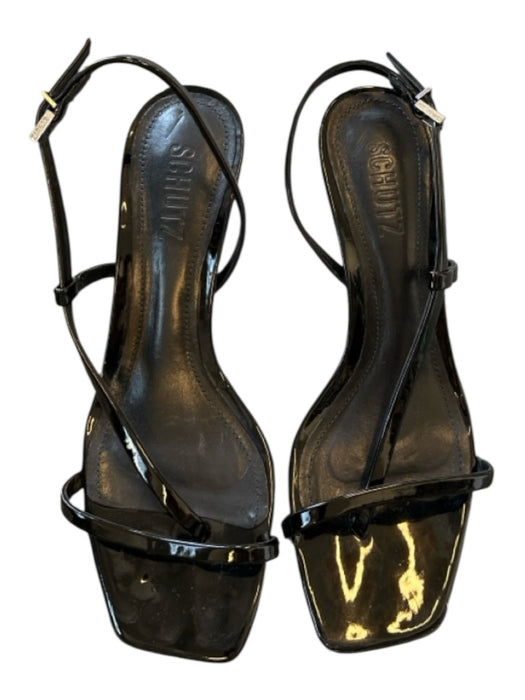 Schutz Shoe Size 6B Black Patent Leather Kitten Heel Square Toe Sandals Black / 6B