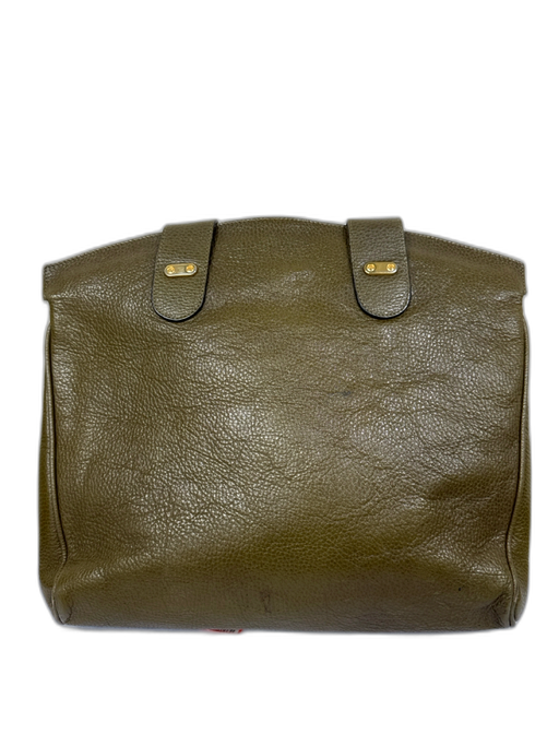 Nina Ricci Olive Green Leather Two Strap Magnetic Snap Gold Tone Hardware Bag Olive Green
