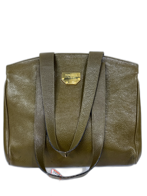 Nina Ricci Olive Green Leather Two Strap Magnetic Snap Gold Tone Hardware Bag Olive Green