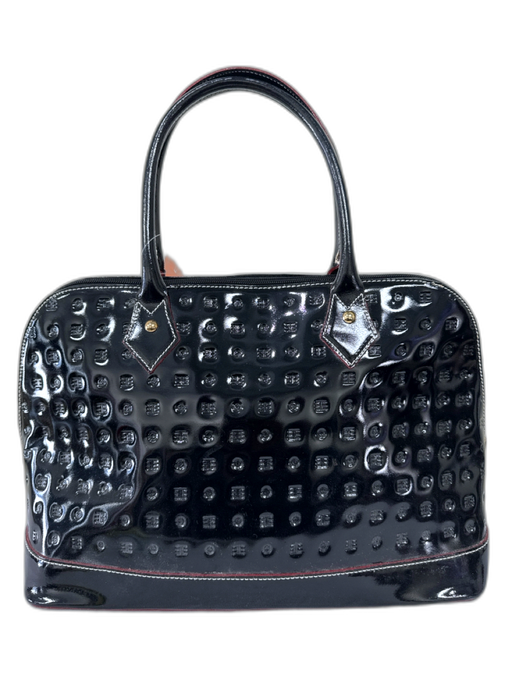Arcadia Black Leather Patent Stamped Zip Top Two Handle Bag Black