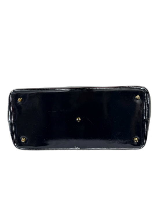 Arcadia Black Leather Patent Stamped Zip Top Two Handle Bag Black