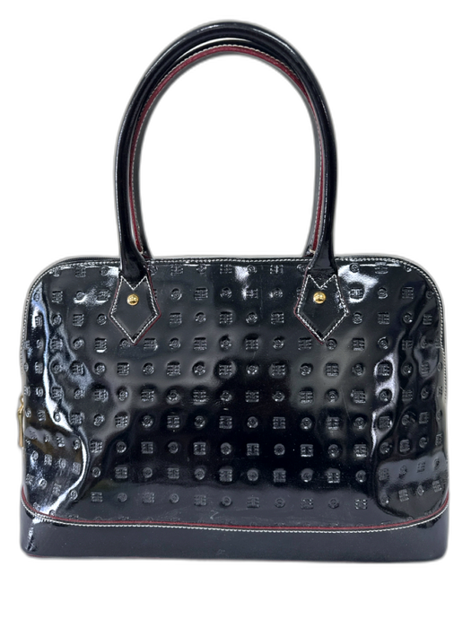 Arcadia Black Leather Patent Stamped Zip Top Two Handle Bag Black