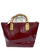 Arcadia Beige & Red Leather Patent Stamped Zip Top Two Handle Bag Beige & Red