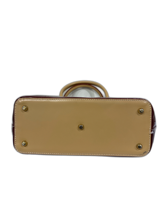 Arcadia Beige & Red Leather Patent Stamped Zip Top Two Handle Bag Beige & Red