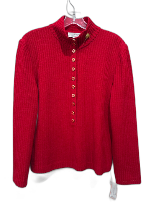 St. John Sport Size S Red & Gold Wool Blend Ribbed Knit Metallic Detail Sweater Red & Gold / S