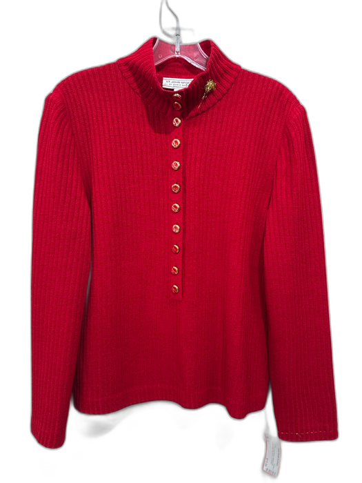 St. John Sport Size S Red & Gold Wool Blend Ribbed Knit Metallic Detail Sweater Red & Gold / S