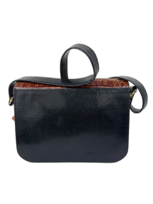 Lana of London Black & Brown Leather Croc Embossed Gold Tone Hardware Bag Black & Brown