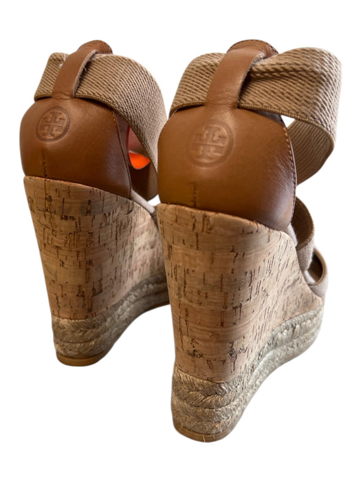 Tory Burch Shoe Size 6.5 Brown Cork & Leather Peep Toe Ankle Strap Wedge Shoes Brown / 6.5