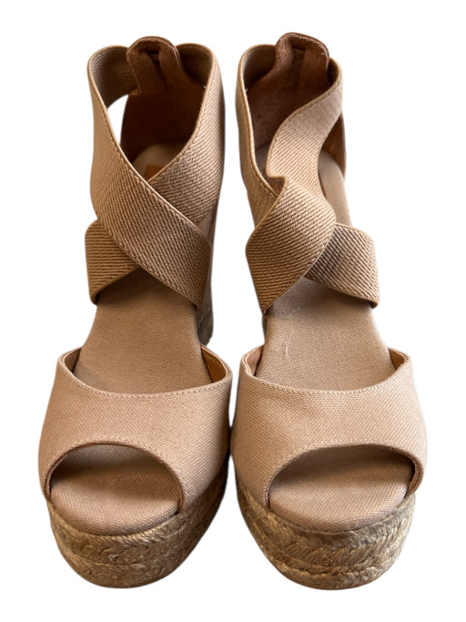 Tory Burch Shoe Size 6.5 Brown Cork & Leather Peep Toe Ankle Strap Wedge Shoes Brown / 6.5