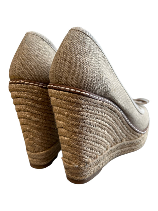 Tory Burch Shoe Size 6.5 Brown Canvas Peep Toe Bow Detail Wedge Espadrille Shoes Brown / 6.5